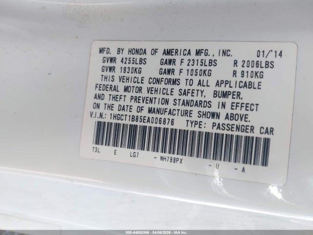 1HGCT1B85EA006876 Honda Accord Ex-l