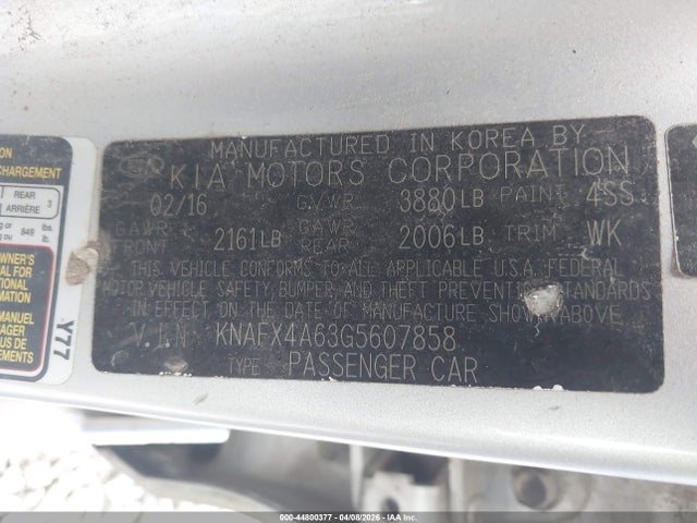 Aukcja sprzedaży 2016 Kia Forte Lx, vin: KNAFX4A63G5607858, numer aukcji: 44800377