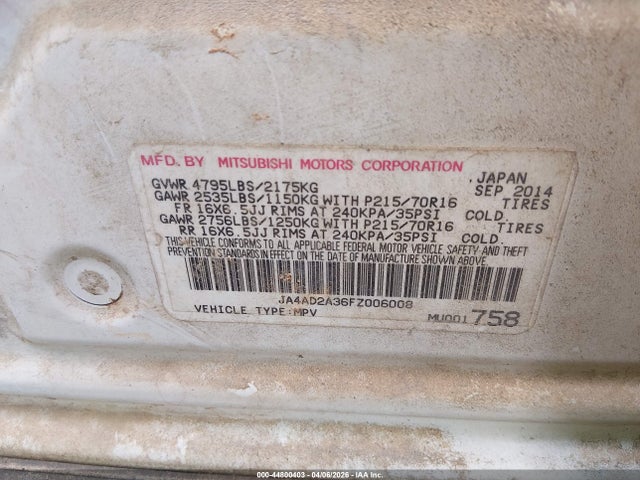 Mitsubishi Outlander Es 2015 JA4AD2A36FZ006008 Image 9