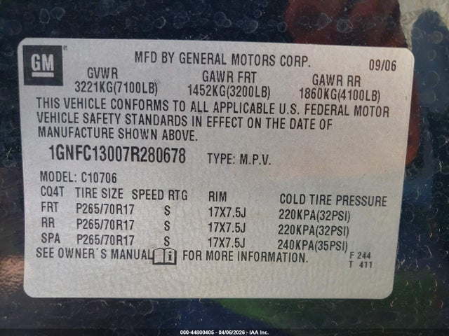 2007 CHEVROLET TAHOE 1GNFC13007R280678 Photo 8
