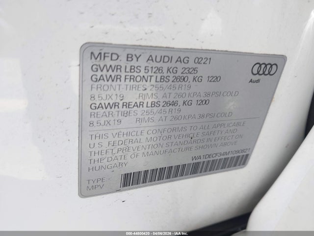 2021 Audi Q3 Premium 45 Tfsi S Line Quattro Tiptronic მანქანა იყიდება აუქციონზე, vin: WA1DECF34M1090821, აუქციონის ნომერი: 44800420
