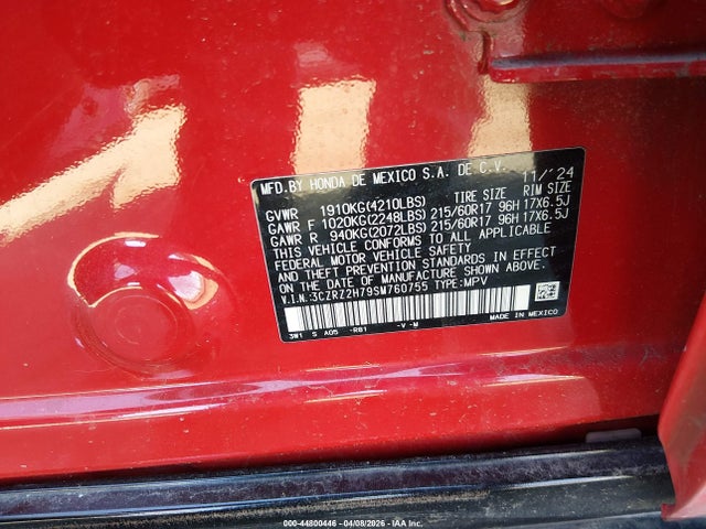 Продаж на аукціоні авто 2025 Honda Hr-v Awd Ex-l, vin: 3CZRZ2H79SM760755, номер лоту: 44800446