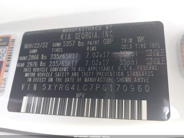 2023 Kia Sorento Lx მანქანა იყიდება აუქციონზე, vin: 5XYRG4LC7PG170960, აუქციონის ნომერი: 44800463