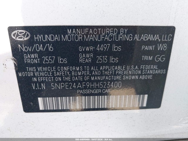 5NPE24AF9HH523400 Hyundai Sonata