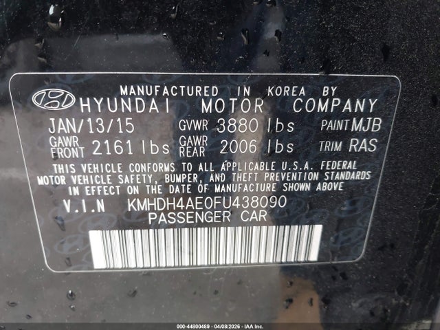 KMHDH4AE0FU438090 Hyundai ELANTRA SE