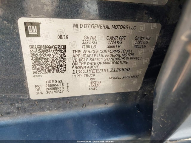 Продаж на аукціоні авто 2020 Chevrolet Silverado 1500 4wd  Short Bed Rst, vin: 1GCUYEEDXLZ120620, номер лоту: 44800495