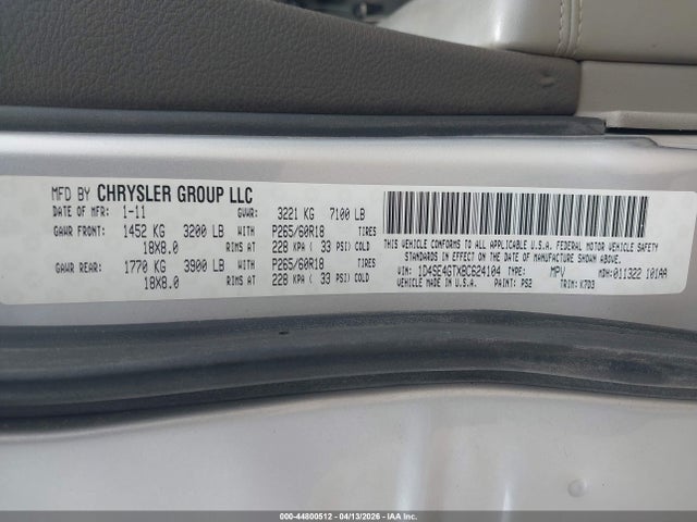 44800512 :رقم المزاد ، 1D4SE4GTXBC624104 vin ، 2011 Dodge Durango Crew مزاد بيع