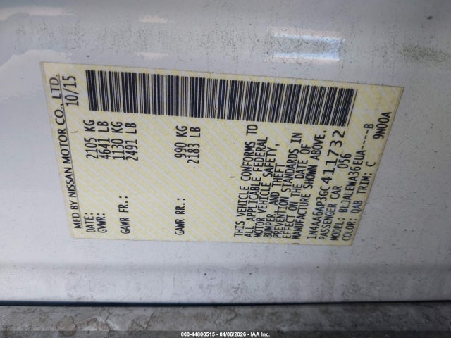 44800515 :رقم المزاد ، 1N4AA6AP3GC411732 vin ، 2016 Nissan Maxima 3.5 Sl مزاد بيع
