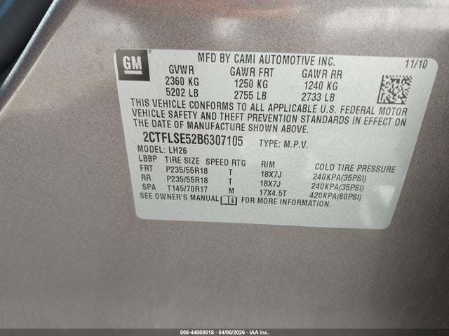 Auction sale of the 2011 Gmc Terrain Sle-2, vin: 2CTFLSE52B6307105, lot number: 44800518