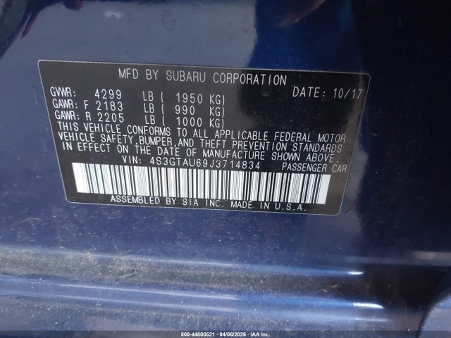 4S3GTAU69J3714834 Subaru Impreza 2.0i Limited