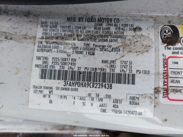2012 FORD FUSION 3FAHP0HA9CR239438 Photo 8
