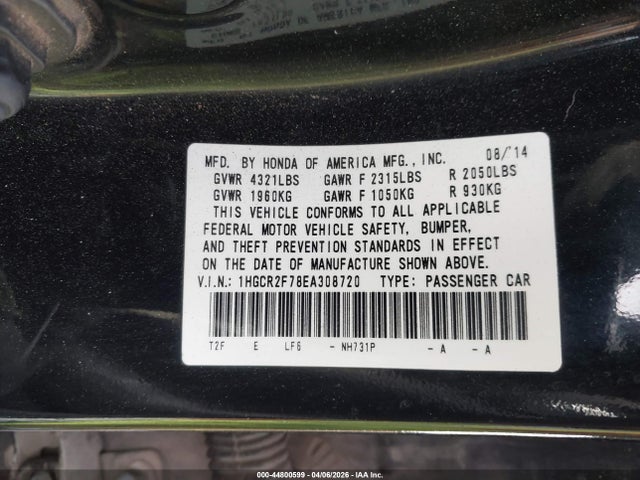 Honda ACCORD EX 2014 1HGCR2F78EA308720 Image 9