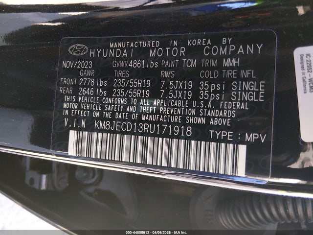 Продажа на аукционе авто 2024 Hyundai Tucson Hybrid Limited, vin: KM8JECD13RU171918, номер лота: 44800612