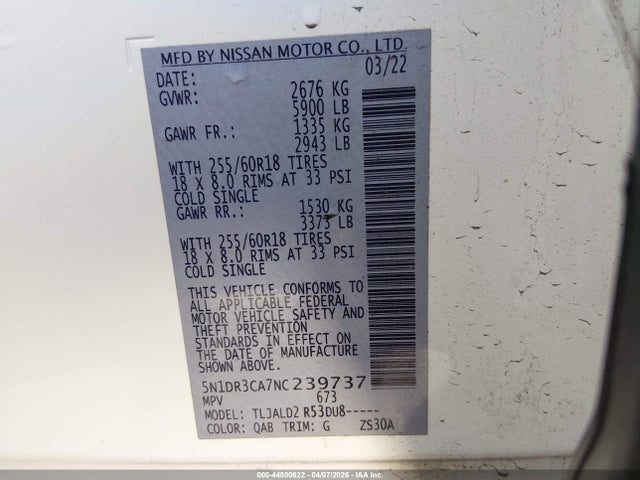 Nissan Pathfinder Sl 2wd 2022 5N1DR3CA7NC239737 Image 9