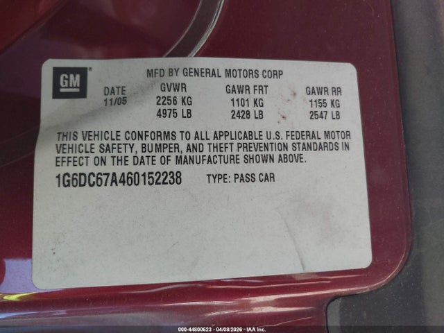 Продажа на аукционе авто 2006 Cadillac Sts V8, vin: 1G6DC67A460152238, номер лота: 44800623