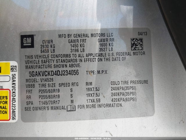 Aukcja sprzedaży 2013 Buick Enclave Leather, vin: 5GAKVCKD4DJ234056, numer aukcji: 44800656