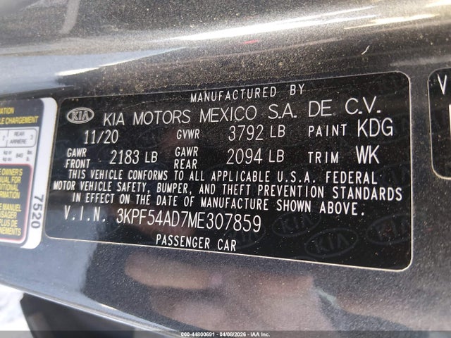 Продажа на аукционе авто 2021 Kia Forte Ex, vin: 3KPF54AD7ME307859, номер лота: 44800691