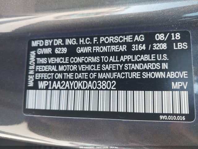 Porsche Cayenne 2019 WP1AA2AY0KDA03802 Image 9