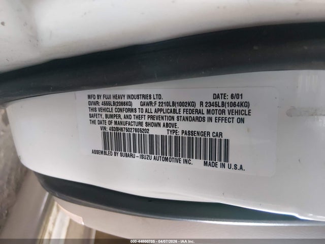 2002 Subaru Outback მანქანა იყიდება აუქციონზე, vin: 4S3BH675027605202, აუქციონის ნომერი: 44800705