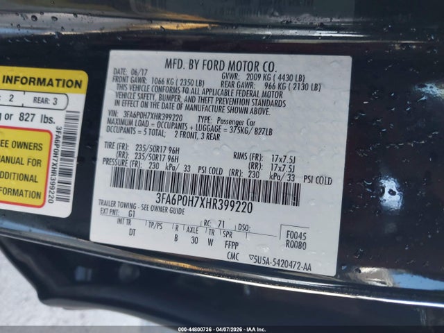 3FA6P0H7XHR399220 Ford FUSION SE