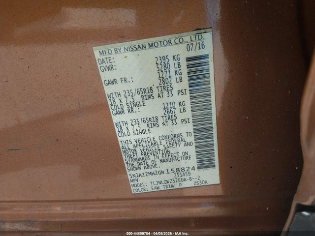 5N1AZ2MH2GN158824 Nissan MURANO SV