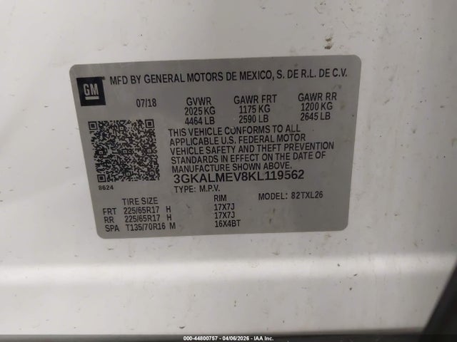 Aukcja sprzedaży 2019 Gmc Terrain Sle, vin: 3GKALMEV8KL119562, numer aukcji: 44800757