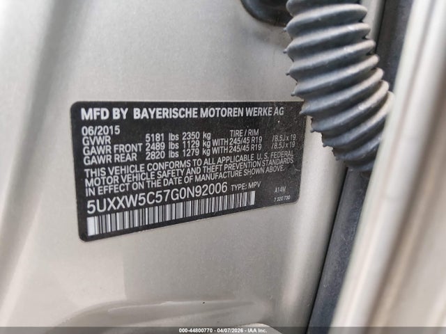 Aukcja sprzedaży 2016 Bmw X4 Xdrive35i, vin: 5UXXW5C57G0N92006, numer aukcji: 44800770