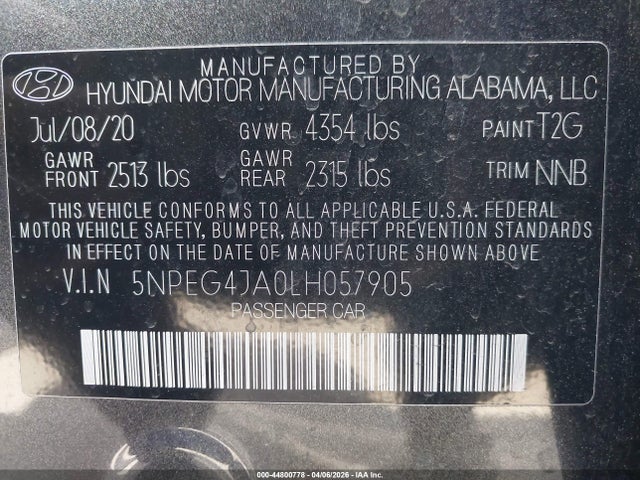 5NPEG4JA0LH057905 Hyundai SONATA SE