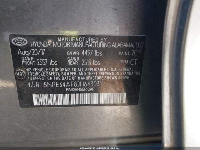 5NPE34AF8JH643031 Hyundai SONATA SEL