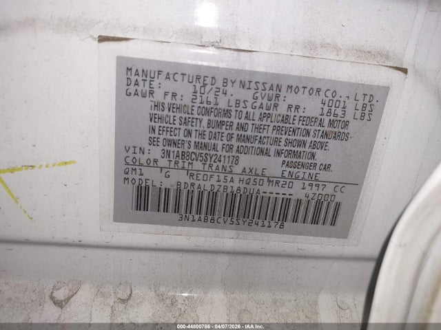 3N1AB8CV5SY241178 Nissan SENTRA SV