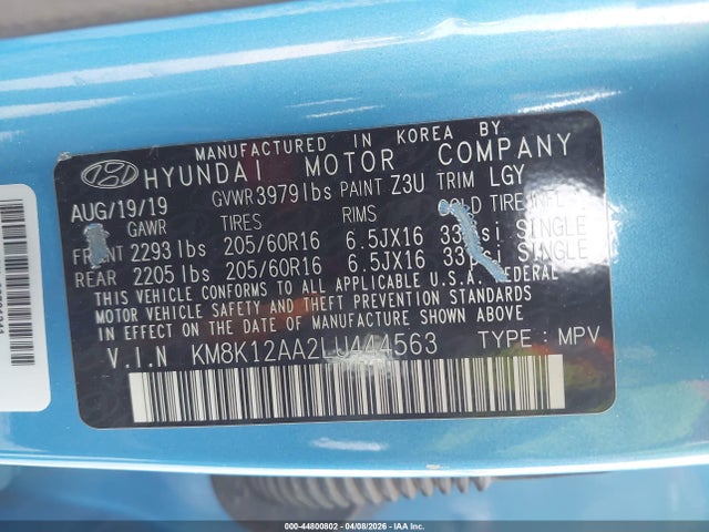 Продаж на аукціоні авто 2020 Hyundai Kona Se, vin: KM8K12AA2LU444563, номер лоту: 44800802