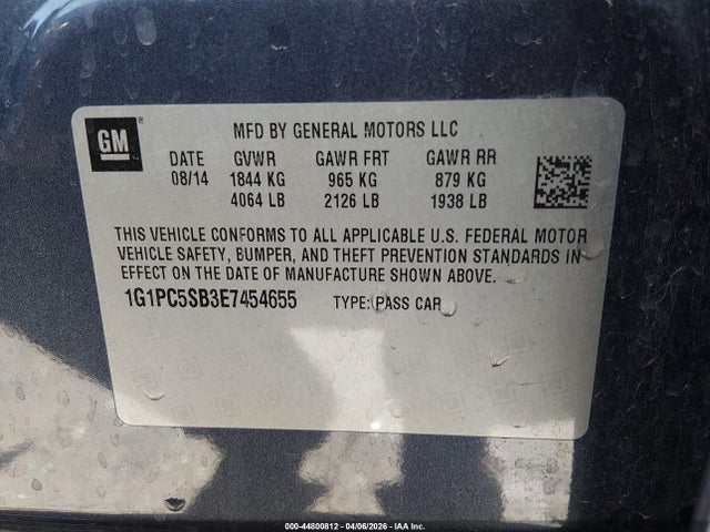 1G1PC5SB3E7454655 Chevrolet Cruze 1lt Auto