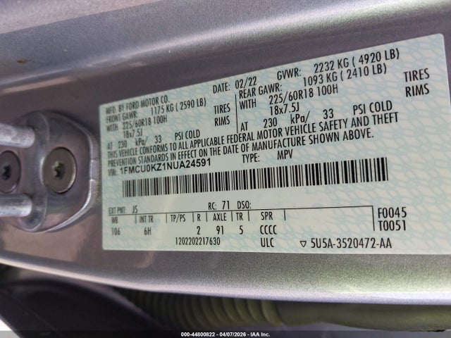1FMCU0KZ1NUA24591 Ford Escape Sel Plug-in Hybrid
