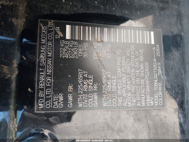 44800828 :رقم المزاد ، KNMAT2MV6FP524105 vin ، 2015 Nissan Rogue Sv مزاد بيع