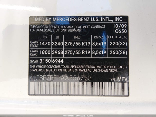 Продаж на аукціоні авто 2010 Mercedes-benz Gl 450 4matic, vin: 4JGBF7BE1AA556723, номер лоту: 44800853