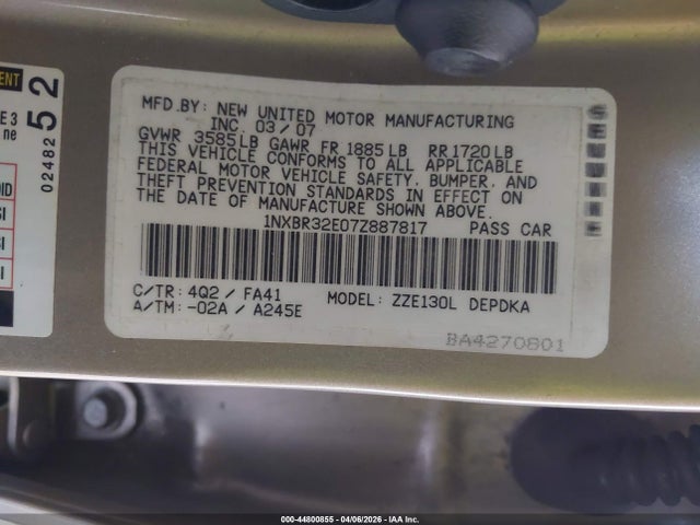 2007 TOYOTA COROLLA 1NXBR32E07Z887817 Photo 8