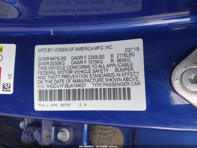 1HGCV1F38JA104027 Honda Accord Sport