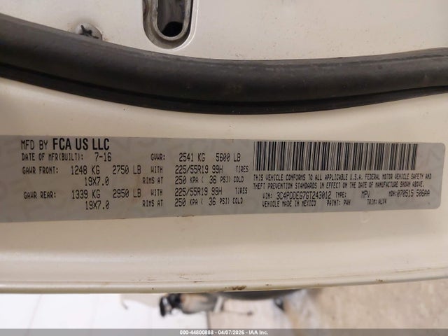 Продаж на аукціоні авто 2016 Dodge Journey R/t, vin: 3C4PDDEG7GT243012, номер лоту: 44800888