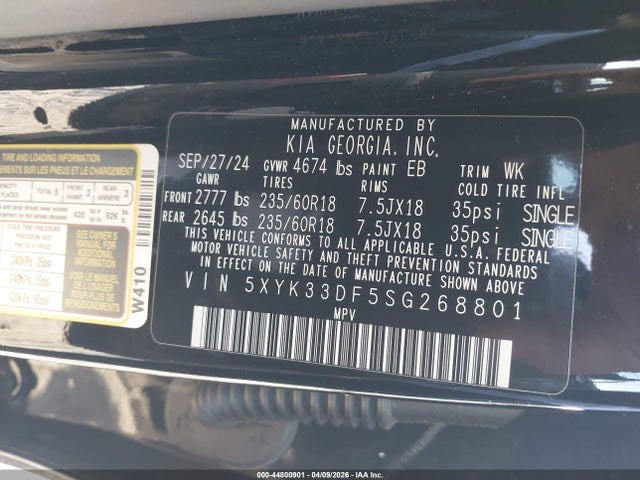 Aukcja sprzedaży 2025 Kia Sportage Ex, vin: 5XYK33DF5SG268801, numer aukcji: 44800901