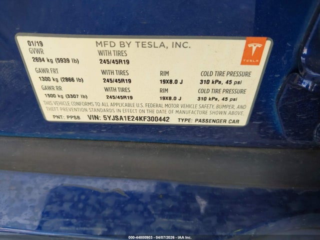2019 TESLA MODEL S 5YJSA1E24KF300442 Photo 8