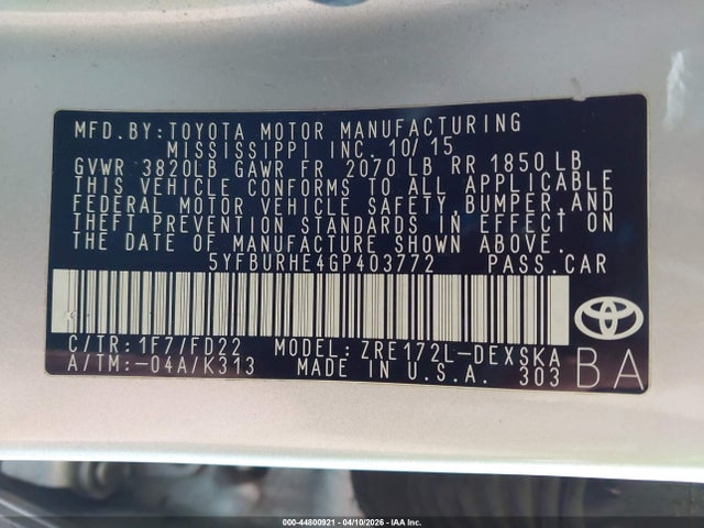Toyota Corolla S Plus 2016 5YFBURHE4GP403772 Image 9