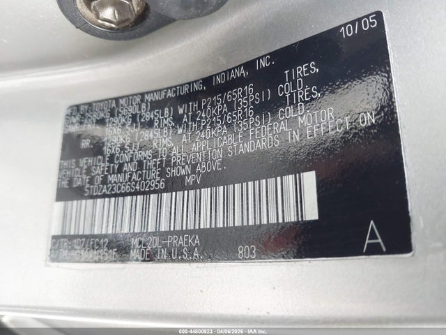 2006 TOYOTA SIENNA 5TDZA23C66S402956 Photo 8