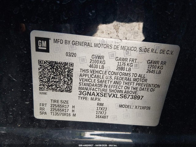 Продаж на аукціоні авто 2020 Chevrolet Equinox Awd Ls, vin: 3GNAXSEVXLS673897, номер лоту: 44800927