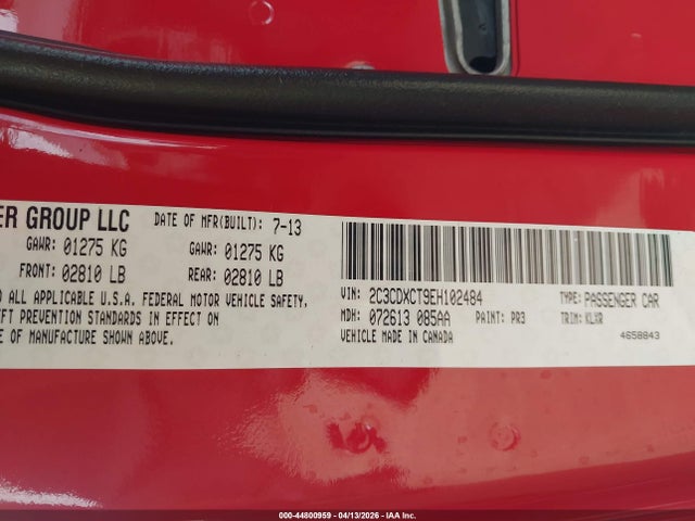 Продажа на аукционе авто 2014 Dodge Charger Road/track, vin: 2C3CDXCT9EH102484, номер лота: 44800959
