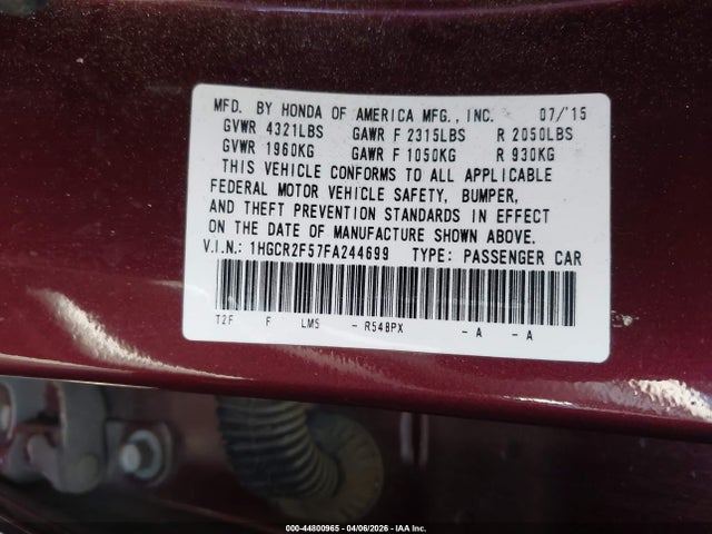 Honda Accord Sport 2015 1HGCR2F57FA244699 Image 9
