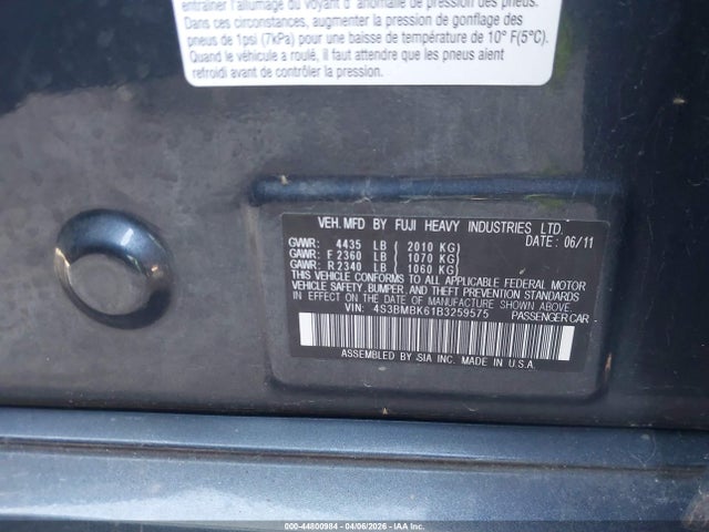 Продаж на аукціоні авто 2011 Subaru Legacy 2.5i Limited, vin: 4S3BMBK61B3259575, номер лоту: 44800984