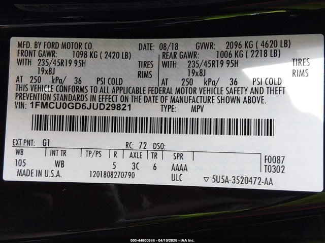 Ford ESCAPE SE 2018 1FMCU0GD6JUD29821 Image 9