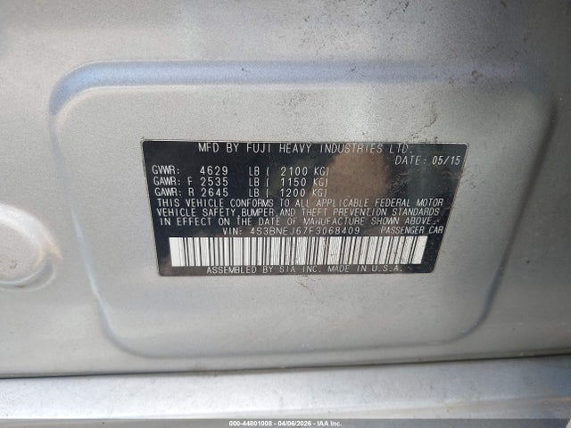 Aukcja sprzedaży 2015 Subaru Legacy 3.6r Limited, vin: 4S3BNEJ67F3068409, numer aukcji: 44801008