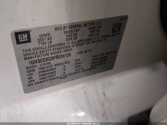 Chevrolet Tahoe Ltz 2015 1GNSCCKC8FR638128 Image 9