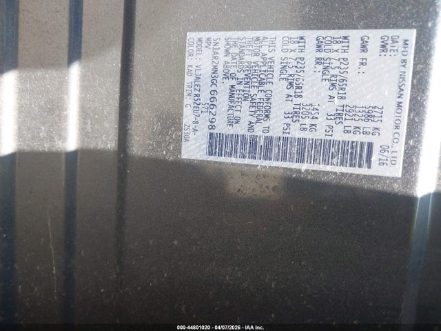 2016 Nissan Pathfinder Sv მანქანა იყიდება აუქციონზე, vin: 5N1AR2MN3GC666298, აუქციონის ნომერი: 44801020